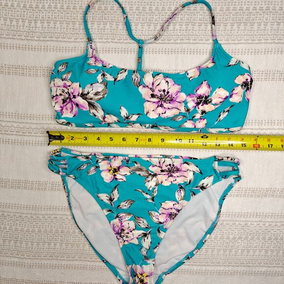Sand Castle Floral Bikini Set 2-Piece Swimsuit Aqua Pink Size XL NEW - Picture 3 of 5